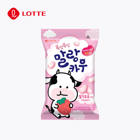 Лотте Жевательные молочные конфеты Малан кау клубничный 79г